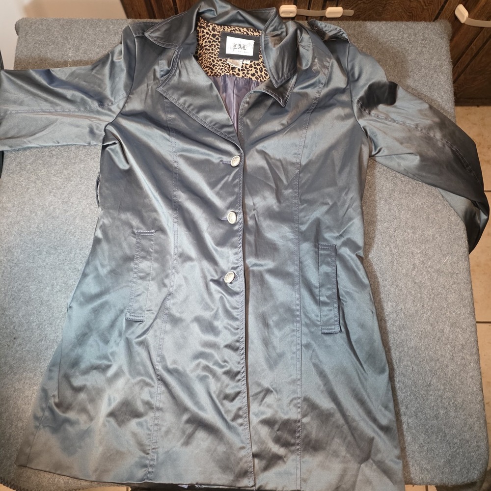 live a little y2k gray trench coat large M1